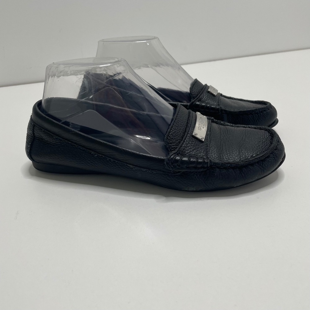 Coach Fredrica Black Pebbled Leather Driving Loafers Silver Logo Preppy 7.5 B - Picture 2 of 10